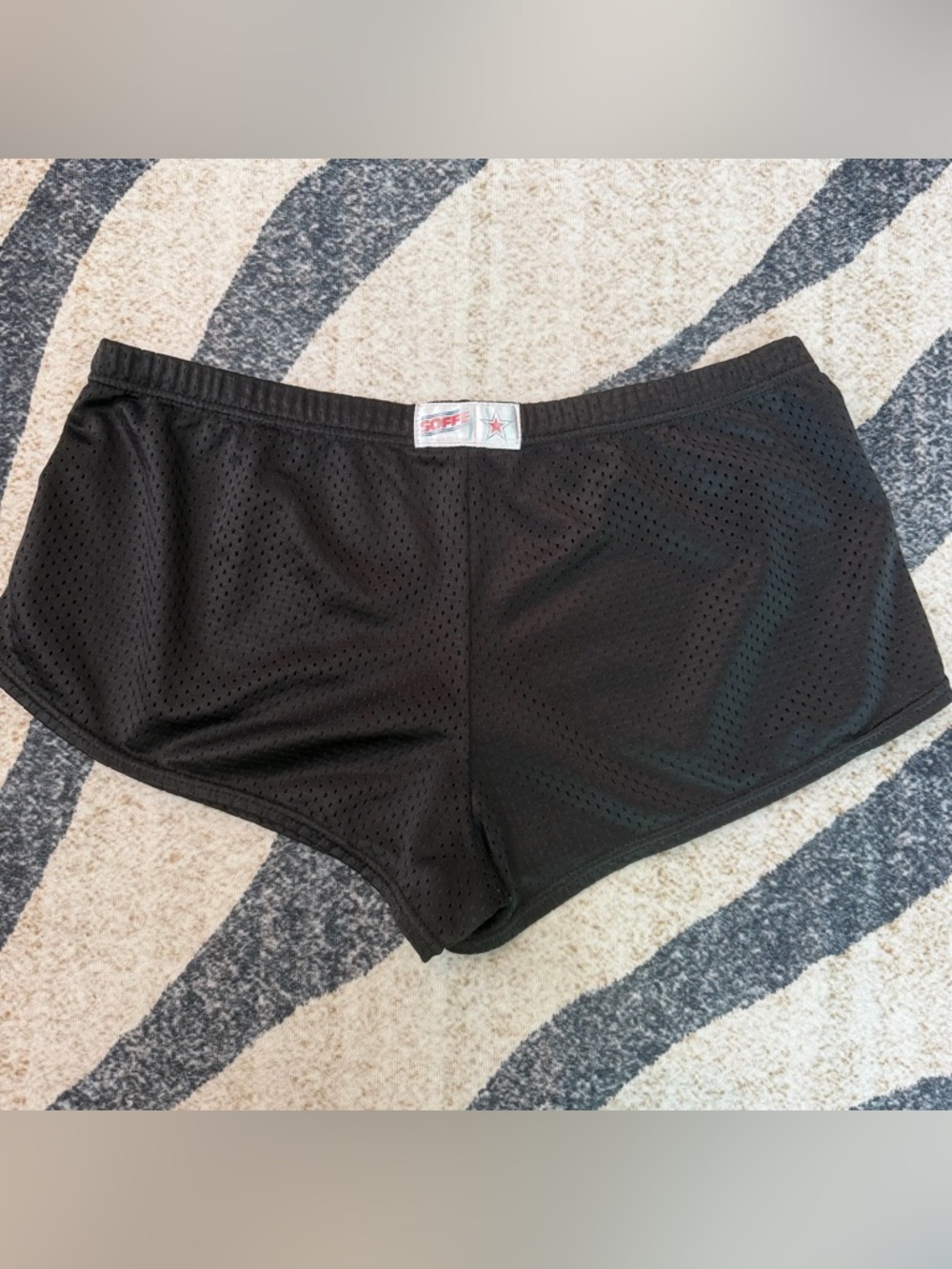 Y2k Soffe Low Rise Black Mesh Micro Athletic Shorts Jrs Sz M 2000s Gym Retro
